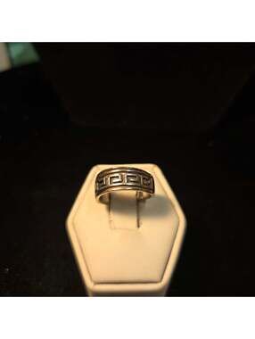 Greek Key Design Solid Sterling Silver Ring sz 4.5